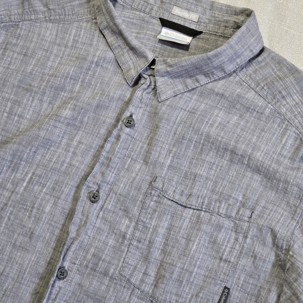 Columbia XL Gray Cotton Short Sleeve Regular Fit Button-Up Vacation Beach Shirt